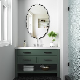 HMANGE Black Oval Wavy Mirror 24×36 inch, Irregularly Shaped, Unique Vanity Mirror, Wall Mirror for Bathroom, Living Room, Bedroom, Entryway