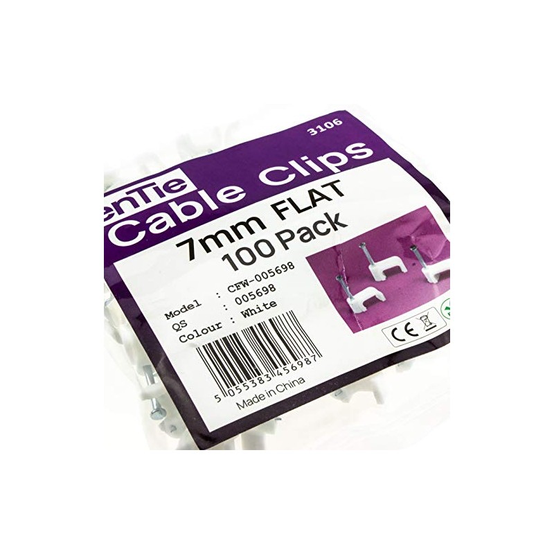 FLAT White 7mm Cable Clips for 1mm2 Twin & Earth
