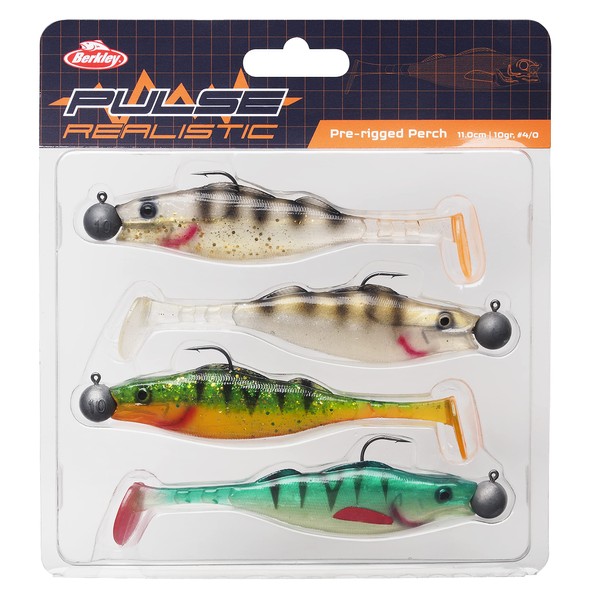 Berkley Pulse Realistic Perch Prerigged Soft Bait Shad with Jig Head - Ultra Realistic Shape and Action for Predator Fishing - Pike, Zander, Perch