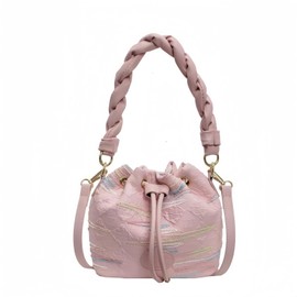 Jormino Drawstring Bucket Purse, Top-Handle Handbag, Little Boho Bag with Detachable Shoulder Strap Pink