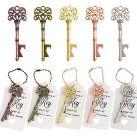 WODEGIFT 100 PCS Wedding Favors Key Bottle Openers,Bridal Shower Party Favors,Vintage Skeleton Key, Rustic Wedding Favors Decoration (5 colors mix and match)