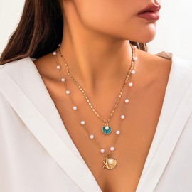 Titayen Boho Shell Necklace Layered Puka Shell Necklace for Women Summer Beach Necklace Hawaii Beach Holiday Necklace Jewelry (C)