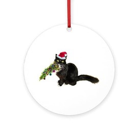 CafePress Cat Christmas Tree Round 4" MDF Holiday Ornament