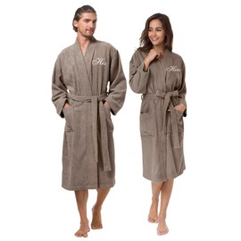 AW BRIDAL His and Her Robes Gifts Couple Matching Robes Wedding Gifts Anniversary Engagement Gifts Cotton Terry Cloth Robe for Men Women Shower Spa Hotel Robe, Falcon His/Hers