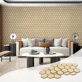 Kieacia 2 Pieces Acoustic Hexagon Wall Panels for Interior Decor, Natural Oak Wood Veneer, Sonud Proof Wooden Slat Wainscoting Panels, 23.6 × 23.6 inch