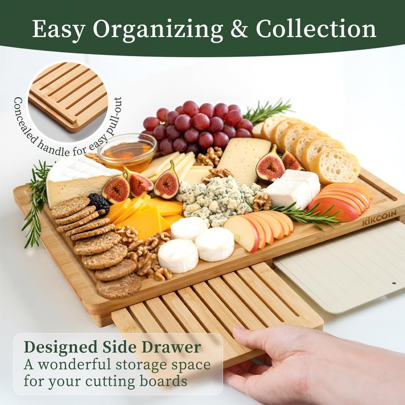 Kikcoin Bamboo Cutting Board Set with Defrosting Tray, Wood Cutting