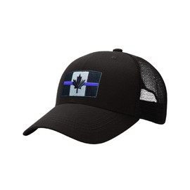 NOVDEK Canada Thin Blue Line Maple Flag Mesh Back Baseball Cap,Honoring Police Officer Hat,Embroidered Patch Trucker Hat for Men Women Child Kid
