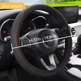 LoyaForba Leather Car Steering Wheel Cover, Elastic Breathable Anti-Slip Steering Wheel Protector, Car Interior Accessories for Men Women, Universal 15 Inch for Most Cars (Black/Orange)