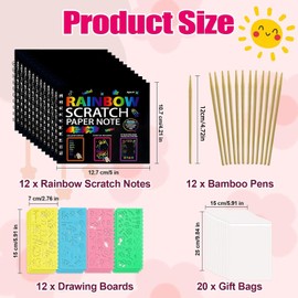 Scratch Art for Kids, Rainbow Scratch Notes, Scratch Art Party Bag Fillers, Black Rainbow Art Books Set, Party, Classroom, Birthday Gifts for Kids Doodles, DIY Paintings (12 Pack)