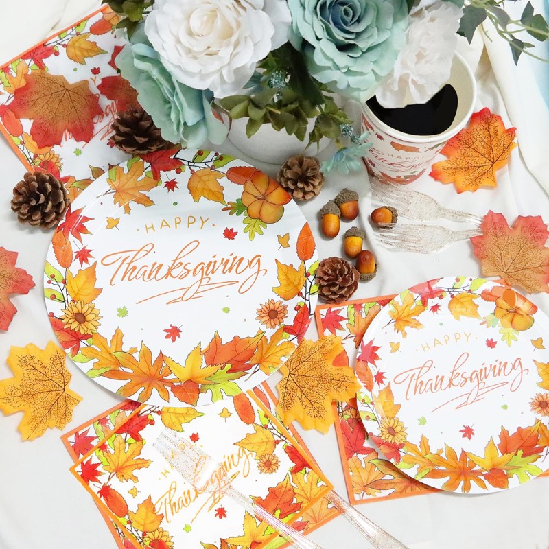 Decodinli Thanksgiving Paper Plates and Napkins Sets Thanksgiving Decorations Party