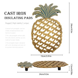 Cast Iron Pineapple Trivet for Hot Dishes (9.84 Inches) - Decorative Pineapple Iron Trivet & Kitchen Hot Pad, Heavy-Duty Heat-Resistant Table Protector, Rustic Home Decor Gift