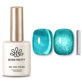 BORN PRETTY Cat Magnetic Eye Gel Nail Polish, Blue Melbourne Glitter Cat Magnetic Gel Nail Polish, Holographic Magnetic Nail Polish for Nail Art Manicure Salon DIY at Home 15ML