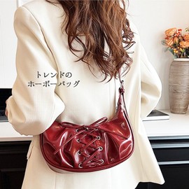 Lapimou Hobo Bag, Shoulder Bag, Long, Ribbon, Women's Handbag, Silver Bag, Mine Type, Y2K, Ballet Core, Horizontal Bag, Black, Silver, Shoulder, Double Pockets, Stylish, Cute (Black)