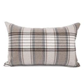 YOUR SMILE Retro Farmhouse Buffalo Tartan Chequer Stripe Plaid Cotton Linen Decorative Throw Pillow Case Cushion Cover Pillowcase for Sofa Outdoor Indoor (Brown, 12''x20'')