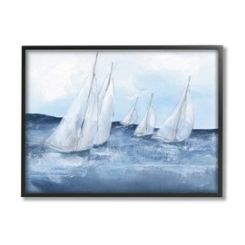 Stupell Industries White Sailboats Coasting Ocean Waters Blue Tide Black Framed Wall Art, 20 x 16