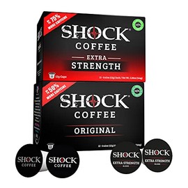Shock Coffee Pods Variety Pk [12 CUPS Original] [12 CUPS Extra Strength]. Up to 75% more caffeine than Regular Coffee. Compatible with Keurig K-Cup Brewers 2.0