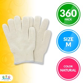 360 Pack Natural Color Working Gloves M size. Cotton Polyester Gloves. Reusable Washable Knit Gloves, Medium Weight Gloves, Seamless Workwear Gloves. Protective Industrial Work Gloves for Men, Women.