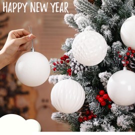 Duraaamo 8 Pcs 4" White Christmas Ball Ornaments Large Shatterproof Christmas Tree Ball Decorations White Hanging Snowball Ornaments for Xmas Holiday Party Wedding Decor