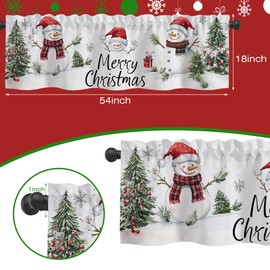 Eflxamz Valances for Windows,Merry Chrismas Semi Sheer Valances Windows Curtain, Rod Pocket Short Window Treatment Light Filtering Decor Valances for Kitchen Living Room Bedroom Windows - 54"x18"