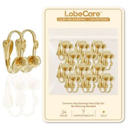 LobeCare Clip-On Earring Converter, 24 Pieces Gold, Easily Convert Any Studs to Clip-Ons, Comfortable Fit, No Piercing Needed