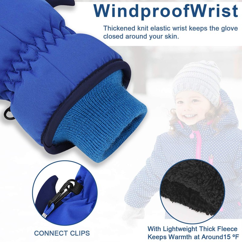 7-mi Snow Gloves for Kids TPU Waterproof Thermal Fleece Warm