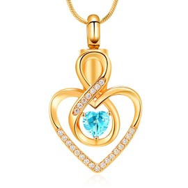 Minicremation Cremation Heart Urn Necklace Ashes Jewelry for Women,Birthstone Locket Keepsake Pendant infinitely Heart Memorial Locket Ash Holder for Human/Pet