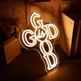 God is Good Neon Sign for Wall Decor Jesus Cross LED Light Up Sign Dimmable Cross Light God Wall Decor for Prayer Room Bedroom Christian Wedding Home Party Religious Art Gifts Size 15*11.4in(GLNP121)