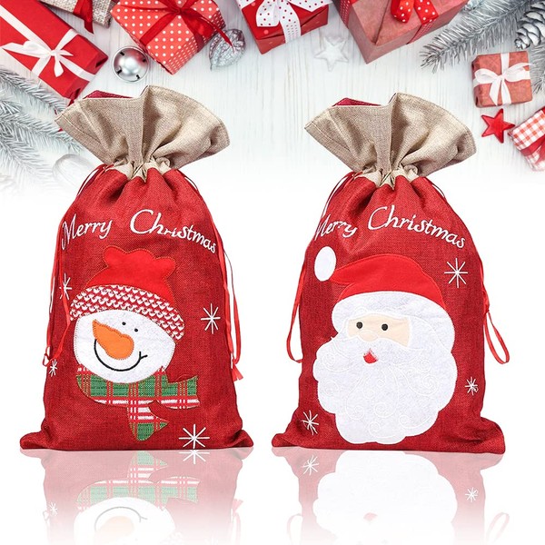 THATSRAD Pack of 2 Christmas Sacks Gift Bags for Christmas Santa Bags 41 x 24 cm Christmas Sack Christmas Bags Jute Bag Christmas Bags with Drawstring for Sweets Gifts