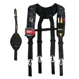 KUNN Tool Belt Suspenders for Men with Magnetic Wristband,Heavy Duty Work Suspender for Construction Electricians Carpenter Framer Tool Belts - Color: Black