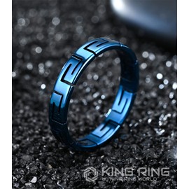 King Ring 4mm Greek Ring – Viking Stainless Steel for Men & Women Ring – Wedding Bands for Him & Her – Engagement Couple Rings – Everyday Elegant Ring - Blue 8