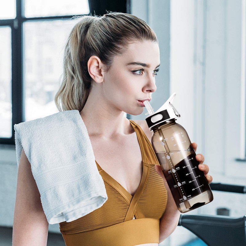 Ghonlzin water bottle, 1 litre sports bottle with time marking,