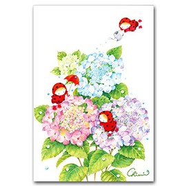 Watercolor Painting Illustration Postcard "Hydrangea Flower and Ladybug"