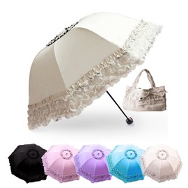 YUEHUA Prinzessin spitze vintage spitze uv sonnenschirm falten 3d blume stickerei regenschirm 3 falten regentage, schneetage, sonnentage zur verfügung (white)