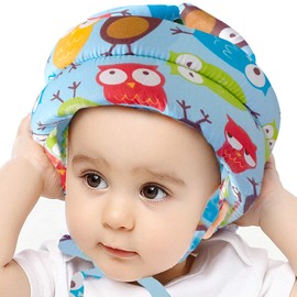 IULONEE Baby Safety Helmet, Cotton, Adjustable Children's Crash Helmet, Head Protection, Protective Harnesses Cap (Owl Blue)