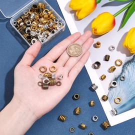 NBEADS 150 Pcs 15 Styles African Hair Beads, Beard Beads Big Hair Beads Tibetan Style Alloy Dreadlock Beads African Beads for Hair Beads for Men Women Hair Braids Hair Decoration, Silver/Golden/Bronze