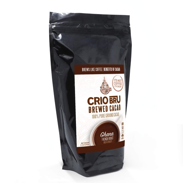 Crio Bru Ghana French Roast 24oz (1.5 lb) Bag | Natural Healthy Brewed Cacao Drink | Great Substitute to Herbal Tea and Coffee | 99% Caffeine Free Gluten Free Whole-30 Low Calorie Honest Energy