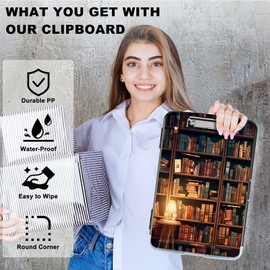 RWUTYTIUL Books Library A4 Clipboard with Storage Pen Holder, Clipboards Organizer Nursing Clipboard Foldable File Folder Plastic Clipboard Folio Clip Board for Office Students Classroom Doctor