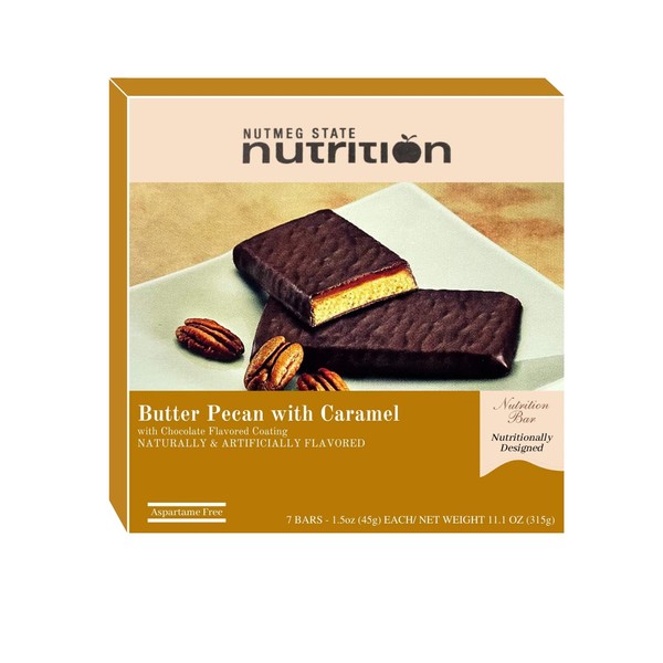 Nutmeg State Nutrition High Protein Snack Bar/Diet Bars - Butter Pecan With Caramel (7ct) - Trans Fat Free, Aspartame Free, Kosher, Gelatin Free