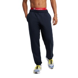 Champion Sweatpants, Powerblend, Fleece, Comfortable Relaxed-Bottom Pants for Men (Reg. or Big, Navy C Patch Logo, Large Tall