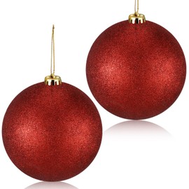Liliful 5.9 Inch Large Outdoor Christmas Ornaments Plastic Jumbo Fillable Balls Ornament Big Xmas Tree Hanging Decoration for Home Outside Holiday Lawn Yard Party(Glitter Red,2 Pcs)