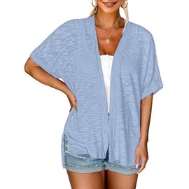 IN'VOLAND Women's Plus Size 2024 Summer Lightweight Cardigan Short Sleeve Open Front Casual Loose Cover Ups