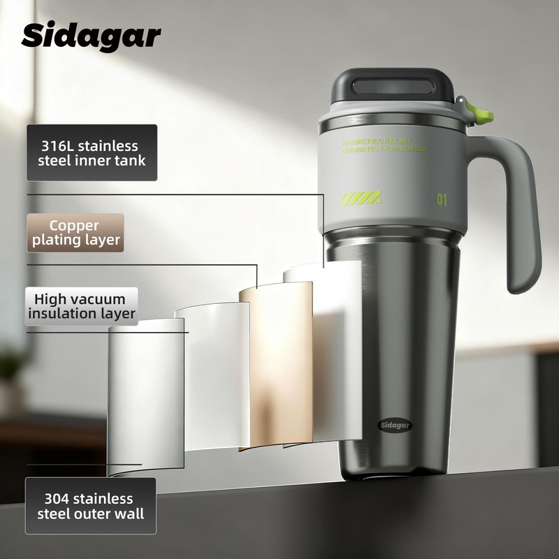 32 oz Insulated Tumbler with Push-button Lid and Handle, Grey