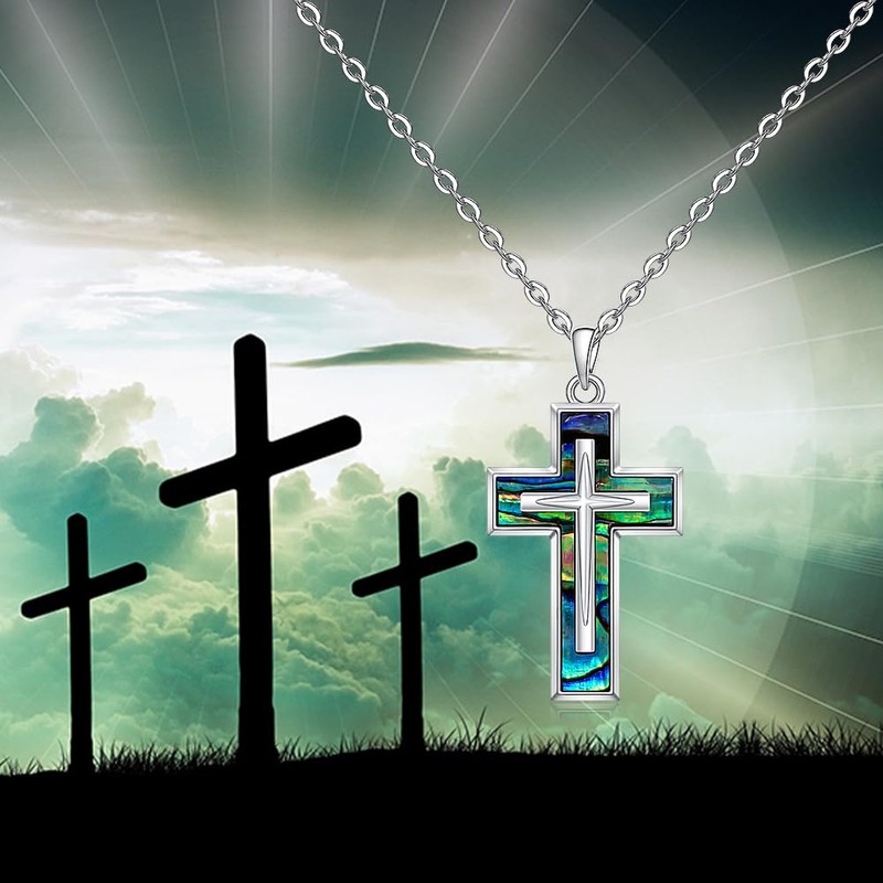 Abalone Cross Necklace for Women Sterling Silver Cross Pendant Jewelry