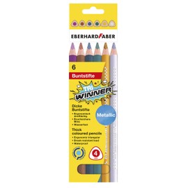 Eberhard Faber 518305 Tri Winner, 6 Coloured Pencils in Metallic Colours, Shatterproof