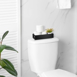 ALELION Black Bathroom Basket - Wooden Toilet Tank Paper Basket with Handle for Organizing - Back of Toilet Storage Organizer for Bathroom Tank Topper Counter - Black Bathroom Decor Box