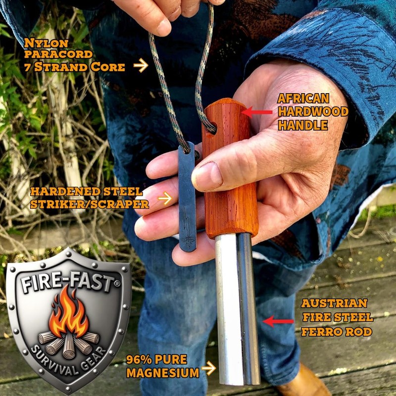 Fire-Fast Trekker. Best Emergency Waterproof Survival Fire Starter. Magnesium and