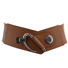 FASHIONGEN - Darlene Women's Elastic Cowhide Leather Belt, Camel