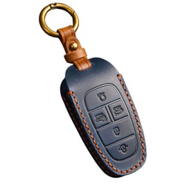 Hontumax Genuine Leather 5-Button Key Fob Cover Case for Hyundai Sonata, for Hyundai IONIQ 5, for Hyundai Nexo, for Hyundai Tucson, for Hyundai Santa Fe, 2020-2024 (Blue)
