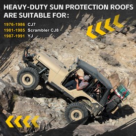 Bimini Soft Top Compatible with 1976-1986 CJ7, 1981-1985 Scrambler CJ8, 1987-1991 YJ Heavy Duty Canvas and Black Vinyl Leather Material for Sun and Light Rain Protection