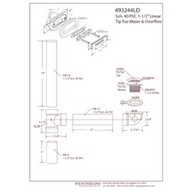 Westbrass D493244LD-07 19" Bath Waste Assembly with Tip-Toe Drain Plug and Linear Overflow Faceplate - Sch. 40 PVC, Satin Nickel